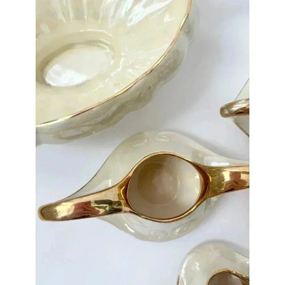 Iridescent 22k Gold Trimed Lustware Vintage Console Bowl 4 creamer sugar Bowls - Picture 7 of 10